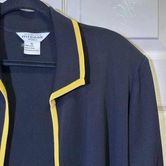Misook Blazer Suit Jacket Cardigan Plus Size 3X Black Yellow Trim Work Business - Picture 2 of 4